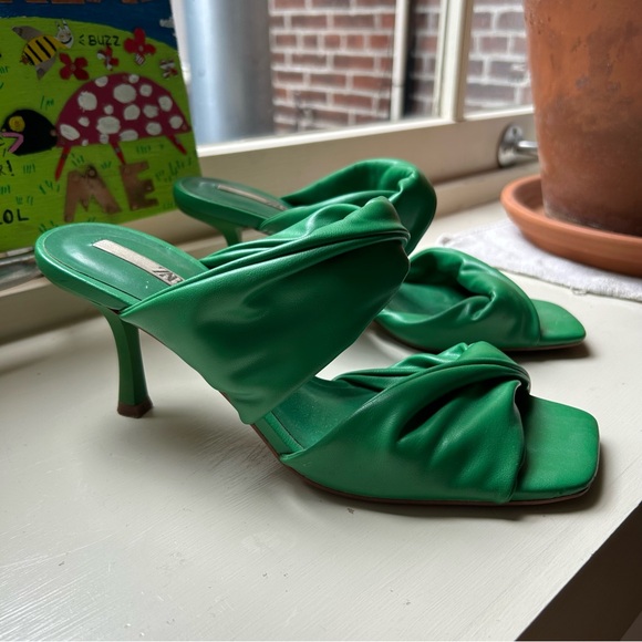 Zara Green Twist Leather Heeled Sandals sz 40 - Picture 3 of 5